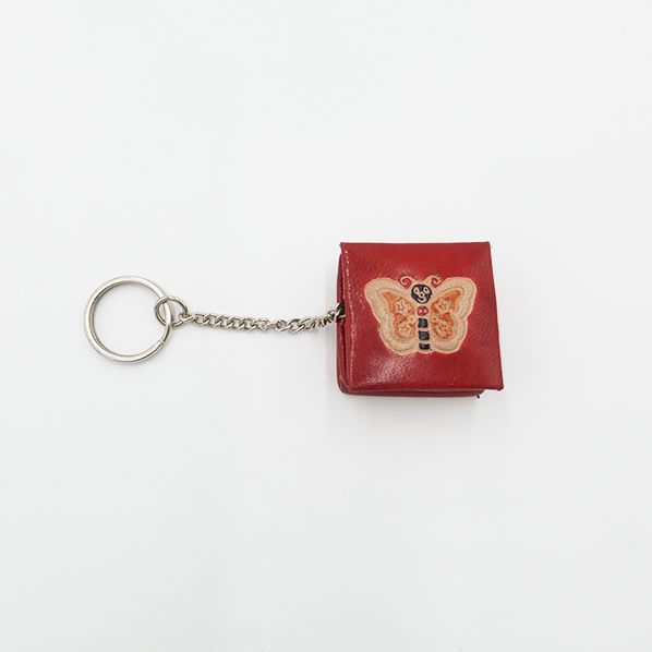 Leren portemonnee met sleutelhanger, rood met vlinder