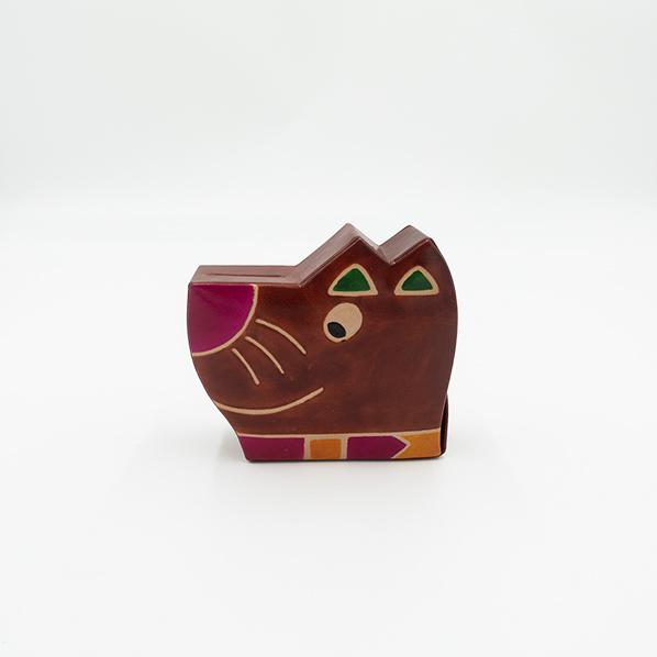 Leren teckel spaarpot, bruin