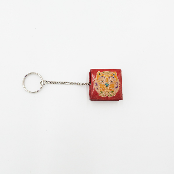 Leren portemonnee met sleutelhanger, rood met uil