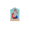 Glazen kerstgroep, rood blauw, waxinehouder