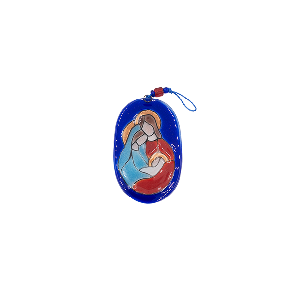 Heilige familie hanger van glas, blauw