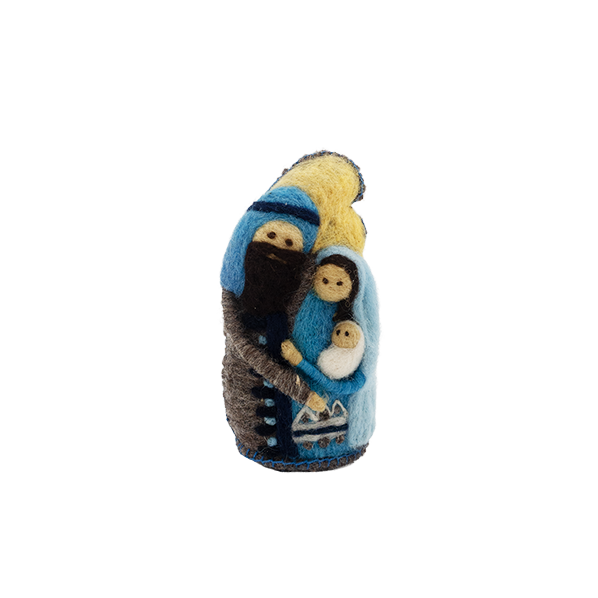 Vilten kerstgroep, geel blauw geel