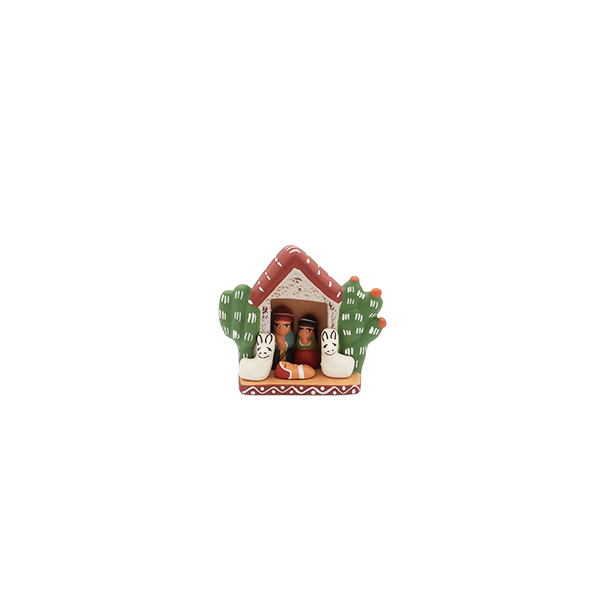 Kerststal huisje met cactus