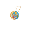 Aardewerk kerststal hanger, geel blauw