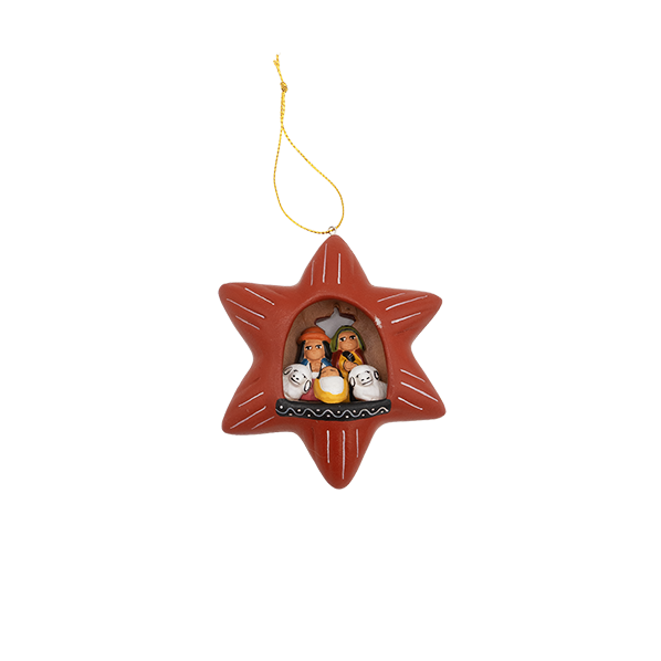 Aardewerk kerststal hanger ster, bruin