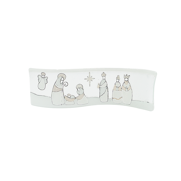 Glazen kerststal, wit zilver