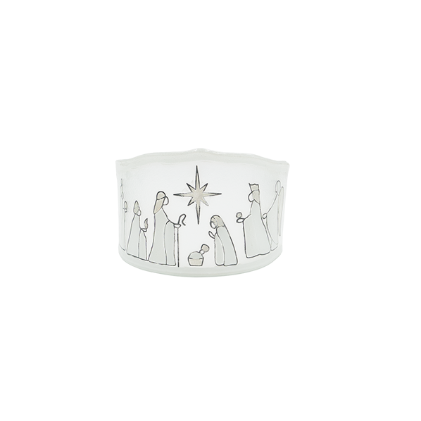 Glazen kerststal, wit zilver