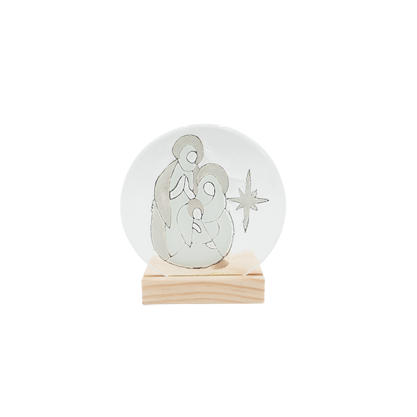 Glazen kerstgroep, wit zilver, waxinehouder